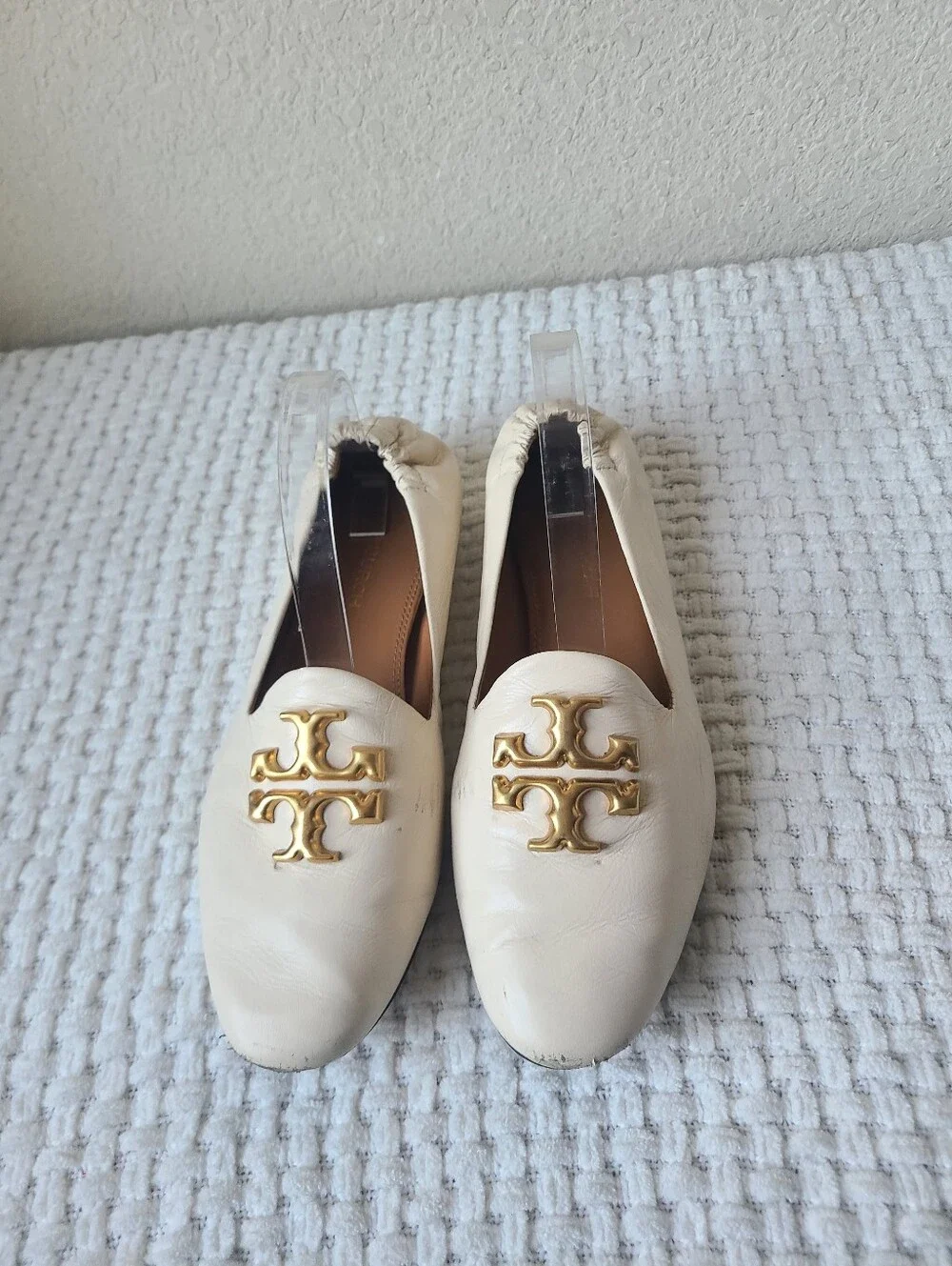 Tory Burch Women's Cream Leather Eleanor Loafers Size 10